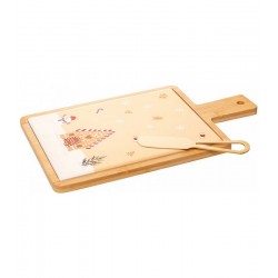 Jogo 3 Peças para Queijo com Tábua e Faca Encanto de Natal 29cm x 17cm x 1cm Bambu Lyor
